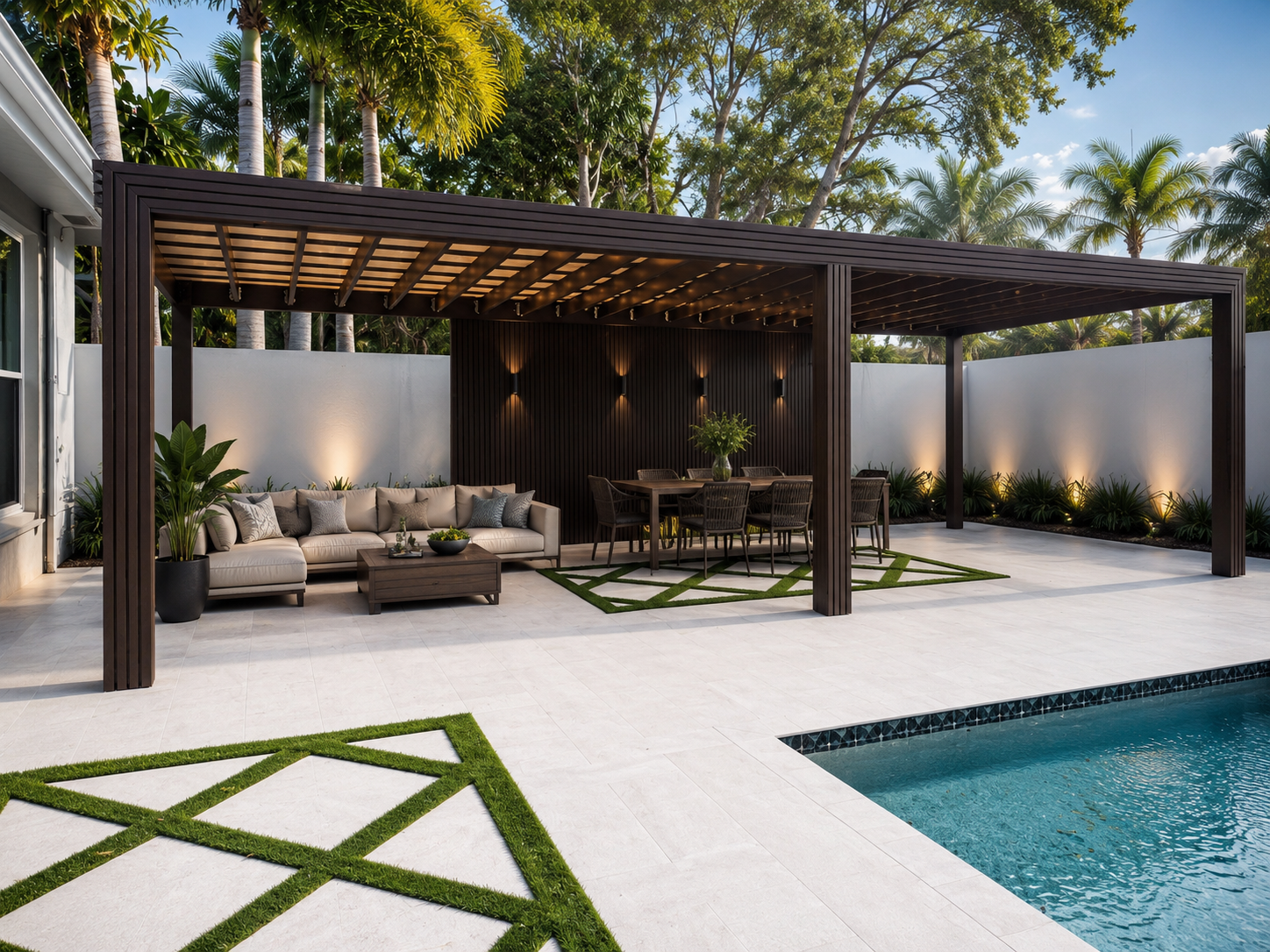 Covered pergola and outdoor entertainment area by Forben Construction