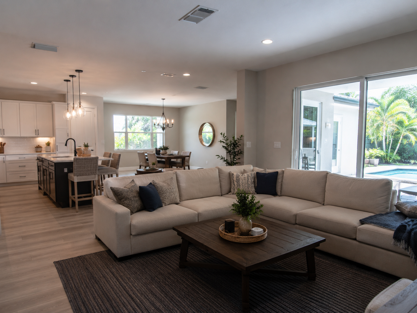 Finished living room and kitchen remodeling project by Forben Construction