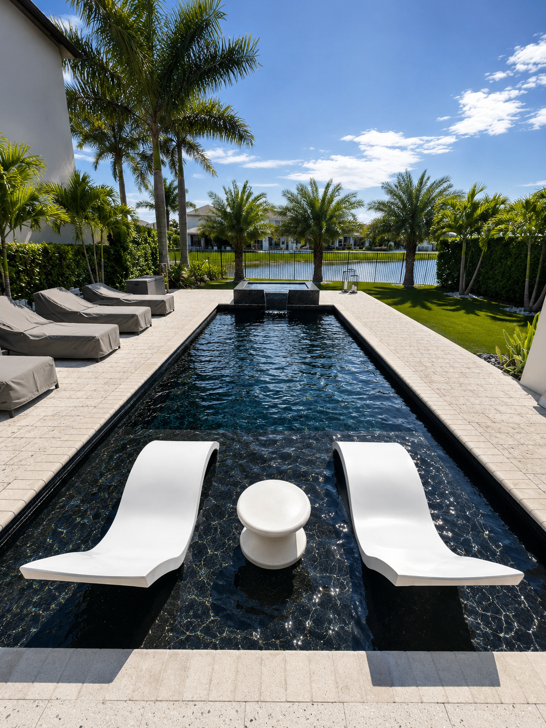 Finished pool with sun shelf by Forben Construction